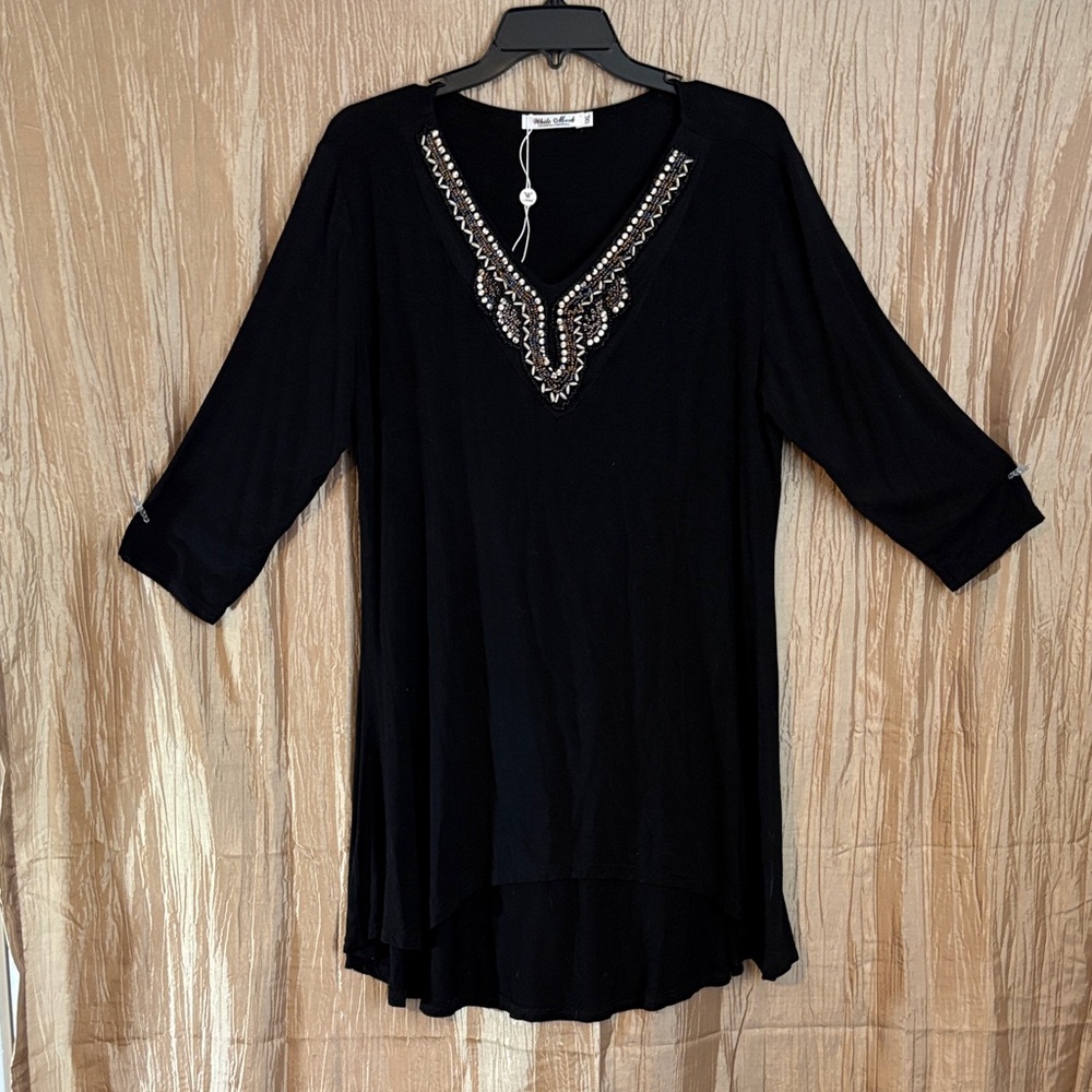 White Mark Black Tunic with Silver Embellishments